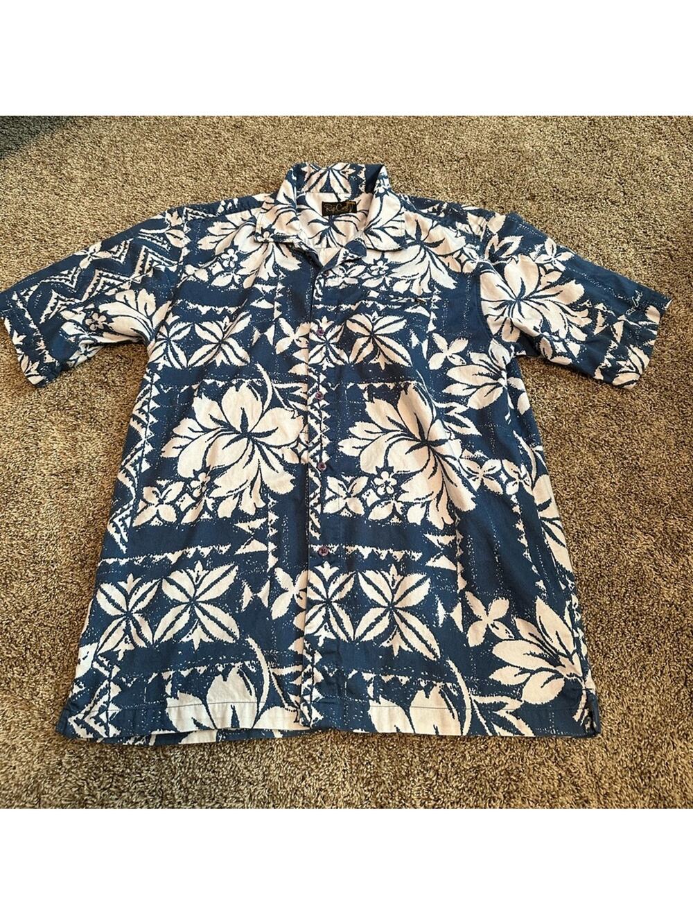 Rip Curl Men’s XL 100% cotton, blue and white Hawaiian shirt